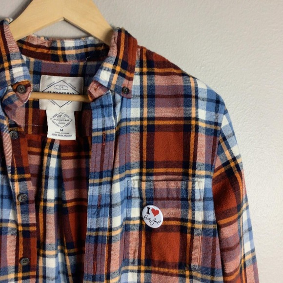 Upcycled Billy Joel 2022 tour Houston flannel bleached shirt Orange Medium - Picture 4 of 5